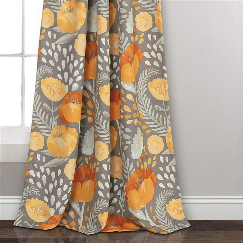 Lush Decor x 52â€ Yellow and Gray Poppy Garden Curtains Light Filtering Window Set for Living, Dining, Bedroom, 95 in L Panel Pair, Yellow & Gray - Image 4